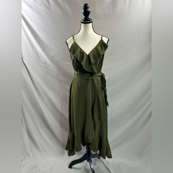 Ruffle Trim Spaghetti Strap Dress Green - Picture 7 of 10